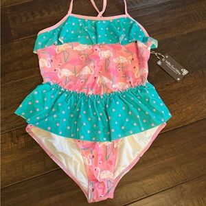 NWT Matilda Jane girls Sz 16 Flamingo One Piece - teal and pink